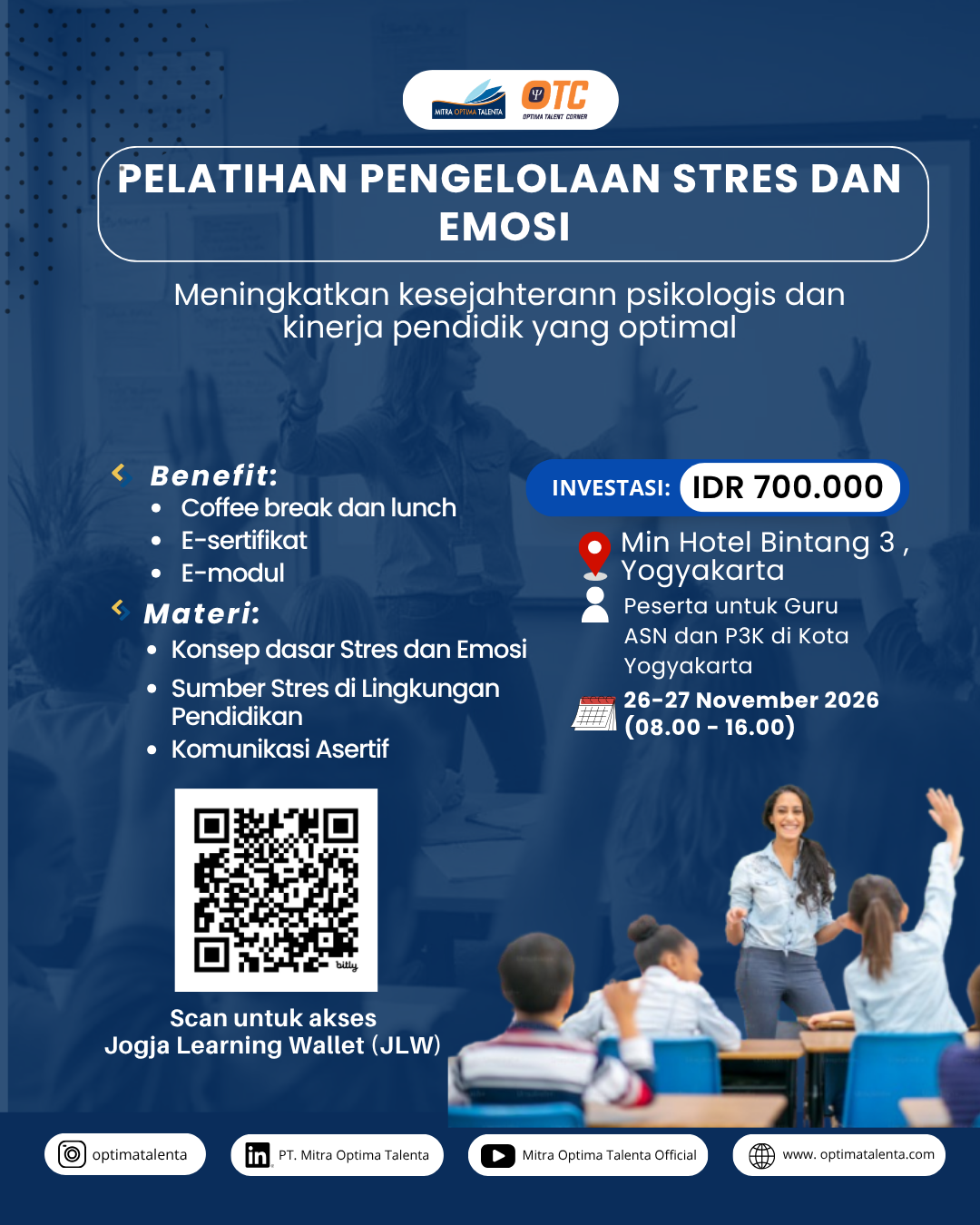 Flyer Pelatihan Pengelolaan Stres dan emosi : Meningkatkan kesejahterann psikologis dan kinerja pendidik yang optima